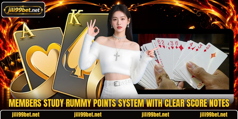 Members study rummy points system with clear score notes Members study rummy points system with clear score notes