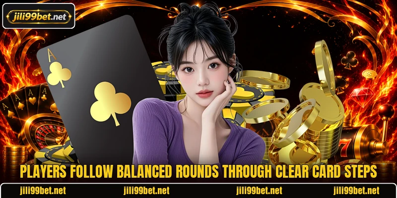 Players follow balanced rounds through clear card steps Players follow balanced rounds through clear card steps