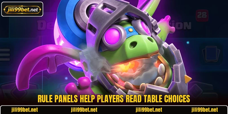 Rule panels help players read table choices Rule panels help players read table choices
